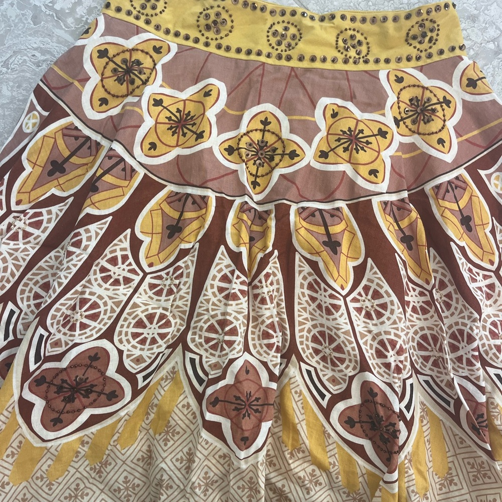 Anthropologie Beaded Bohemian Skirt in Brown and Yellow, size small - Picture 8 of 8